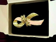 Vintage~Avon Better Breast Care Ribbon Pin-Large-Pink & Gold w/Rose~1993~NIB picture