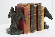 Pair of Antique Bronze Eagle Library Bookends, Marble Bases #49335 picture