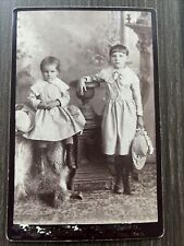 Antique 1890'S CABINET CARD Photograph Baby Girl White Dress Cute Sisters Kids picture