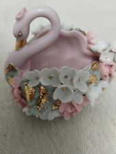 Vintage Lefton Hand Painted Swan with Flowers and Gold Trim picture
