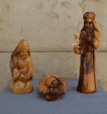 Vintage Large 4 Figure Nativity Scene Hand Carved Olive wood Holy Family Statues picture