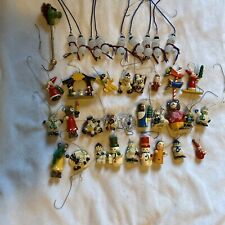 Vintage Lot Of 37 Mini Christmas Tree Ornaments Wooden Acrylic Plastic Asst picture