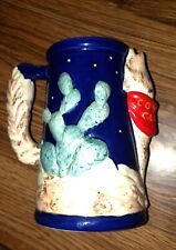 Vintage Mug Cup Southwest Raised Coyote Cactus Moon Blue Night 6