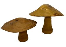 2 Vintage Carved Burl Wood Mushrooms Rustic Fantasy Forest Decor Unique picture