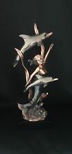 Mermaid Dolphins Sculpture Copper Colored Metal Figurine Statue picture