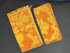 Vintage MCM Cannon Mills Monticello 2 Tone Orange Hand Towel Washcloth Pair Set picture