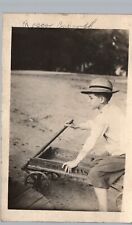 NAMED BOY RIDING TOY WAGON real photo postcard rppc antique radio flyer picture