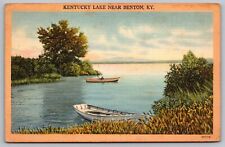 Kentucky Benton KY Lake Boats Lakefront Cancel 1949 Vintage WOB Linen Postcard picture