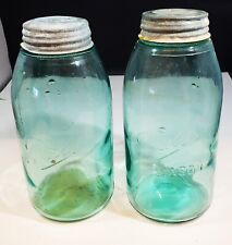 Pair Vintage Ball Mason Drop A 1/2 Gallon Canning Jars Ball Zinc Lids picture