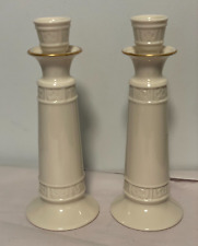 Pair Lenox Special Cream +  Gold Trimmed Candlesticks Bone China Candle Holders picture