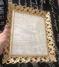 Vtg MCM HOLLYWOOD REGENCY Gold FILAGREE Vanity Photo Mirror FRAME 12X16 Tray a picture