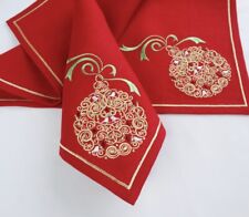 Christmas red embroidered napkins, holiday table decor, cloth dinner napkins picture
