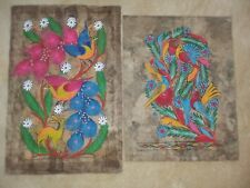Vintage Mexican Folk Art Amate Bark Paintings - Set Of Two  picture