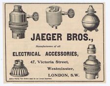Jaeger Bros; Manufacturer of Electrical Accessories -Old Engineering Advert 1904 picture