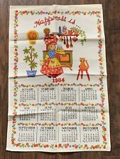 Vintage 1984 Calendar Tea Towel Girl Cat Birthday Cake “Happiness Is” picture