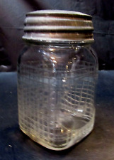 Old 1920's Clear Waffle Checked Glass Antique One Pint Canning Jar Honey Jam etc picture