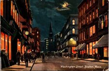 Washington Street Boston MA Postcard 1908 Postmark People Night Street Scene picture