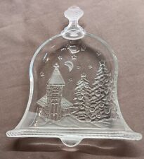 Vintage Clear Glass/Church & Trees on Christmas Bell Candy Dish picture