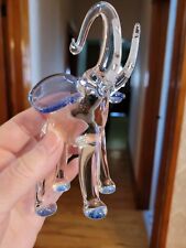 Unique Crystal Elephant With Blue Ears & Feet And White Frosted Tusks 5.5
