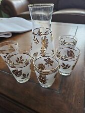 Vintage LIBBEY Leaf Foliage Juice/Barware 5- 4oz Frosted Glasses W/ Juice Carafe picture