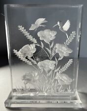 Purk Signed Vintage Hand Etched Lucite or Acrylic Spider, Hummingbird, Flowers.. picture