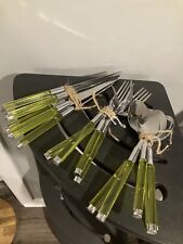 Vtg 16 Pc Acrylic Lucite Lime Handle Stainless Steel Flatware Set MCM Retro picture