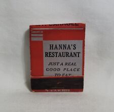 Vintage Hanna's Restaurant Matchbook Cover Mount Carroll Illinois Advertising picture