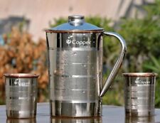 Steel Copper Pitcher Jug With 2 G Pot Vessel Jar with lid Copper Volume-1500 ML picture