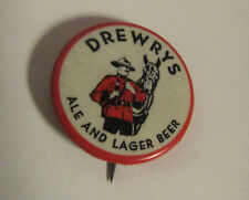 Vintage Drewrys Ale & Lager Beer Pin Button Rare Advertising 1940s picture