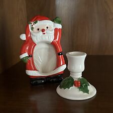 VTG Lot of 2 Ceramic Christmas Decor Santa Claus Picture Frame/Candlestick Japan picture