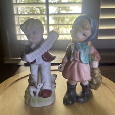 Vintage Bisque Boy with Accordion and Lamb,Girl With Rabbit 5”-5 1/2” figurines. picture
