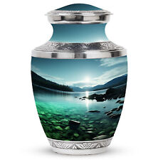 Mountain Lake at Twilight Large Modern Urns For Human Ashes Size 10 Inch picture