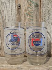 Vintage 1987 Pepsi Drinking Glasses Glass Cups Tumblers Set Of 2 Red White Blue picture