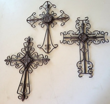 Wall Crosses Metal Fleur-de-lis ~ Rustic iron  8in tall ~  Set of 3 picture