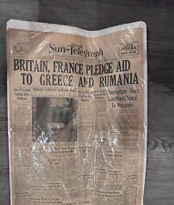 Pittsburgh Sun Telegraph April 13th 1939 Newspaper Britain France Pledge Aid picture