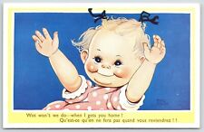 Mabel Lucie Attwell~Baby Girl Holds Out Arms~I Get You Home~Pigtails~Polka Dots picture