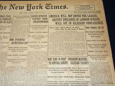1921 MAY 20 NEW YORK TIMES NEWSPAPER- AMERICA WILL NOT ENTER THE LEAGUE- NT 8602 picture