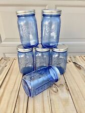 BLUE Ball Mason WIDE mouth Quart Jars NEW Set of 6 Pack Vintage Style Jar picture