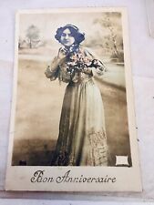 RPPC Real Photo Postcard Young Girl Happy Anniversary France #606 picture
