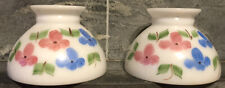 PAIR Hurricane Vintage 60s Lamp Shades Hand Painted Floral GWTW Milk Glass EUC picture