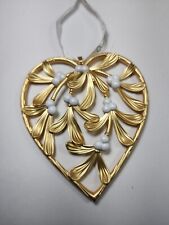 Hallmark Heart Shape Gold Tone Christmas Mistletoe Ornament Anniversary  picture