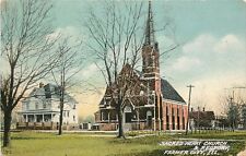 Wheelock Postcard; Sacred heart Church & Rectory, Farmer City IL De Witt County picture