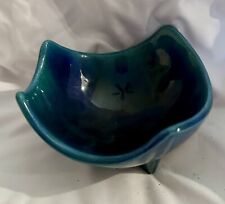 Charles Houston Style Ceramic Boomerang Bowl  Teal Turquoise 1950s MCM picture