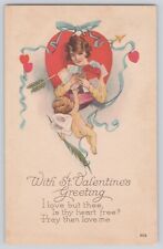 Postcard Valentine Greeting Lovely Lady With Cupid Letters & Gifts Vintage picture