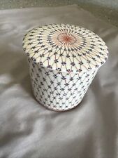 Blue, White, Red Vintage Japanese  round porcelain Trinket box. Signed. picture