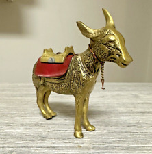 Brass Donkey Burro Mule With Saddle 5” Figurine Statue Vintage picture