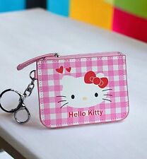 Super Cute Cartoon Hello Kitty Card Holder / Coin Purse /Keychain, Plaid, Pink  picture