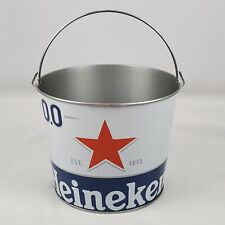 Heineken 0.0 Logo Beer Silver Metal Pail Ice Bucket With Handle Red Star New  picture