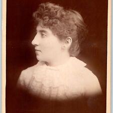 c1880s Illinois Young Woman Side Profile Cabinet Card Photo Piercing Farley B21 picture