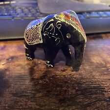 VINTAGE HAND CARVED HAND MADE BLACK ELEPHANT WITH HAND PAINTED COLORS picture